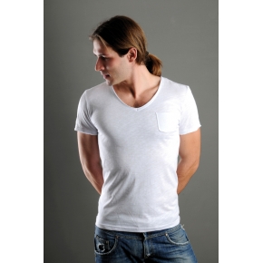 T-shirt Uomo cotone scollo V e taschino